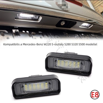 Mercedes W220 S-Class LED hátsó rendszámtábla lámpa (1999–2005), 12V, 5W, 50 000 óra, 7000K, ABS+LED