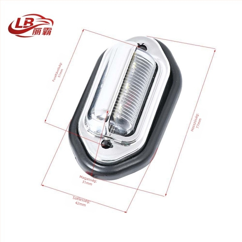 6 LED-es 12-24V rendszámtábla világítás teherautókhoz, ABS műanyag