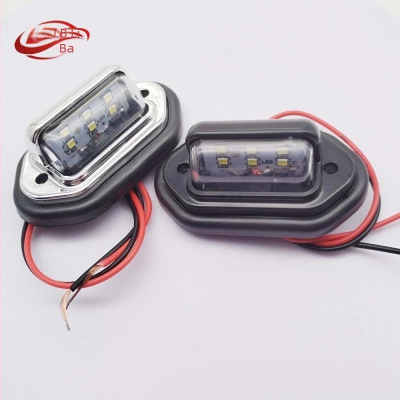 6 LED-es 12-24V rendszámtábla világítás teherautókhoz, ABS műanyag