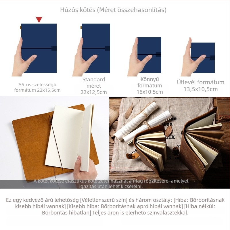 Notesz természetes bőr borítóval, gyűrűs kötés, PVC oldalakkal, 110 g/m² papírral, 1–50 oldal, japán-koreai stílus