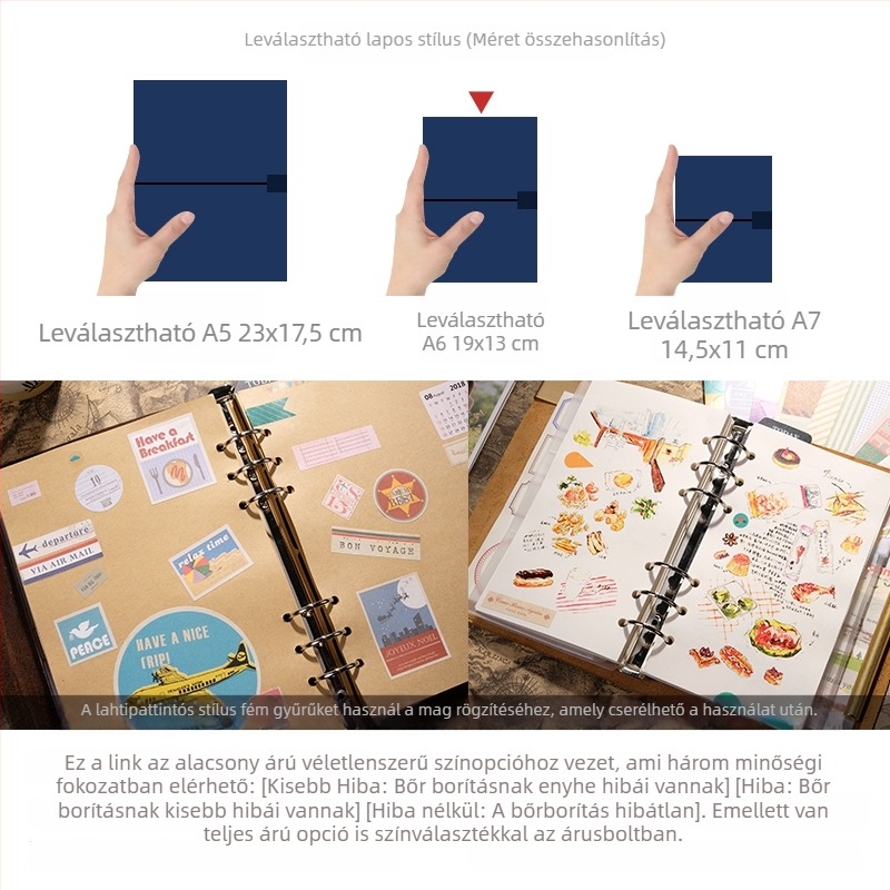 Notesz természetes bőr borítóval, gyűrűs kötés, PVC oldalakkal, 110 g/m² papírral, 1–50 oldal, japán-koreai stílus