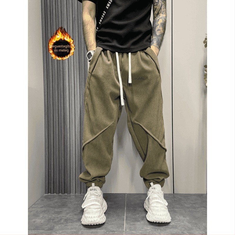 Új trendi férfi casual nadrág téli fleece-sel, jogger fazon, harém stílus