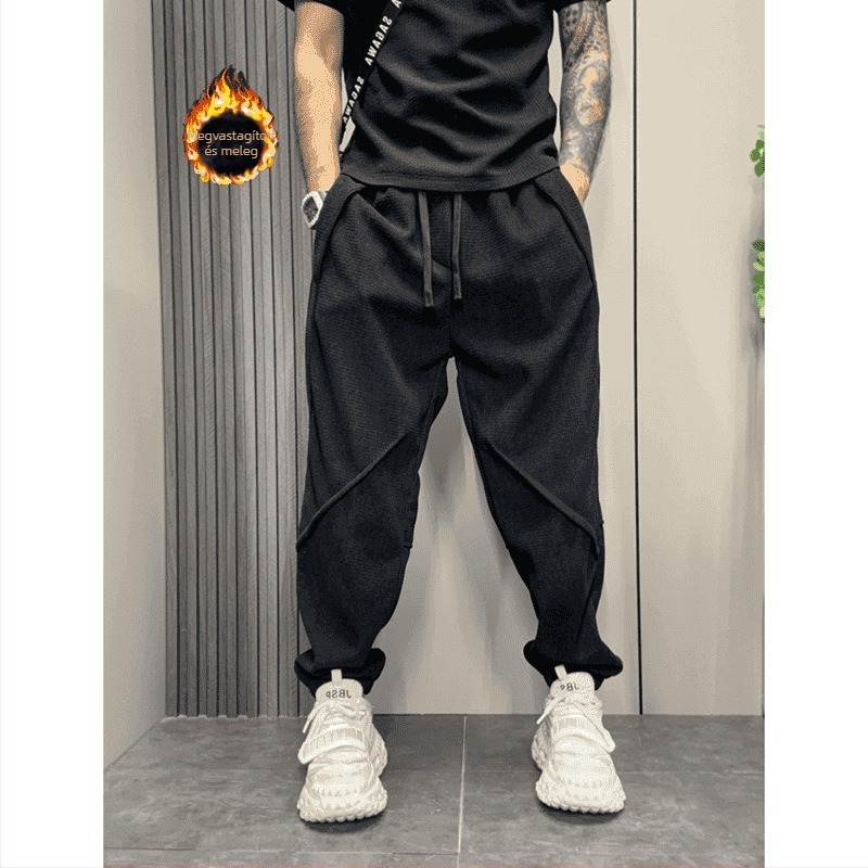 Új trendi férfi casual nadrág téli fleece-sel, jogger fazon, harém stílus