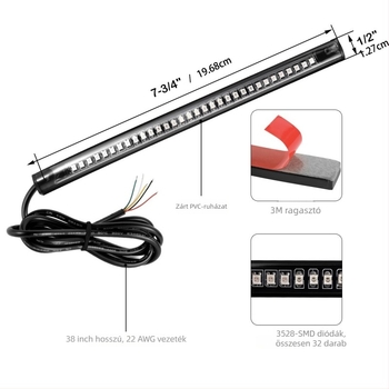 32-LED motorkerékpár fénycsík fék- és indexfunkcióval, modell 101209, 12V