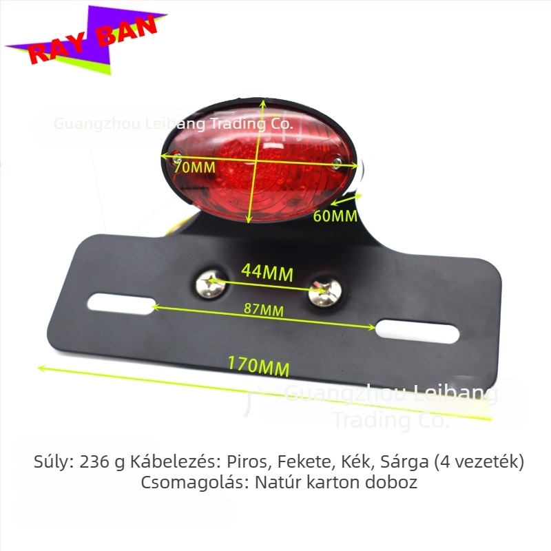 Motorkerékpár hátsó lámpa RAYBAN-WD013, 12V, LED fényvezető, 1W