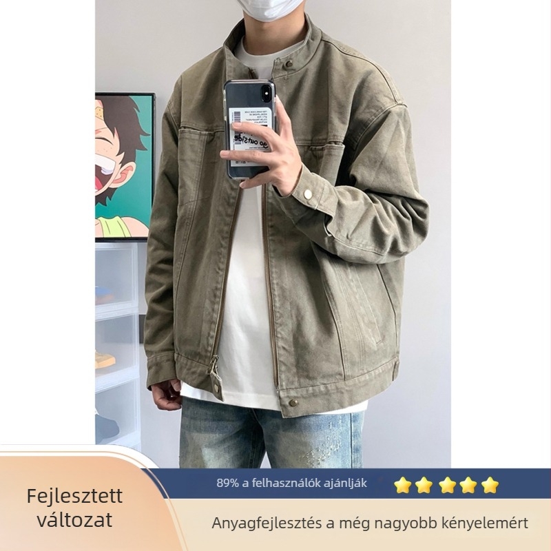 Férfi Harrington-stílusú kabát, szélálló, corduroy anyag, cipzár, kapucni