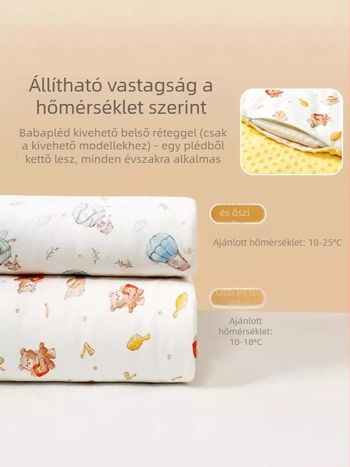 Négy évszakos levehető babapléd, 95% pamut, újszülötteknek, mintás állatok és mesefigurák