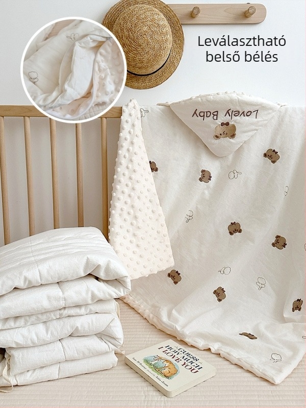 Újszülött pamut quilt-swaddle, rajzfilm motívum, 100% pamut anyag és töltet, egész éves használatra