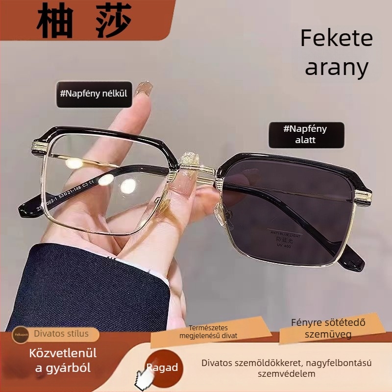 Presbyop olvasószemüveg kékfény elleni védelemmel, fotokróm, fém keret, férfiaknak