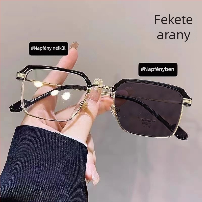 Presbyop olvasószemüveg kékfény elleni védelemmel, fotokróm, fém keret, férfiaknak