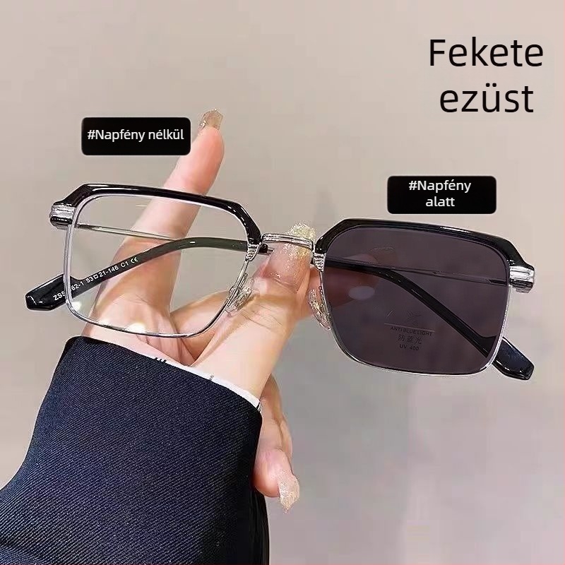 Presbyop olvasószemüveg kékfény elleni védelemmel, fotokróm, fém keret, férfiaknak