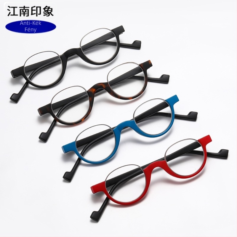 Olvasószemüveg anti-kék fény szűrővel, kör keret, félkeret, AC lencsék, keret fém és PC