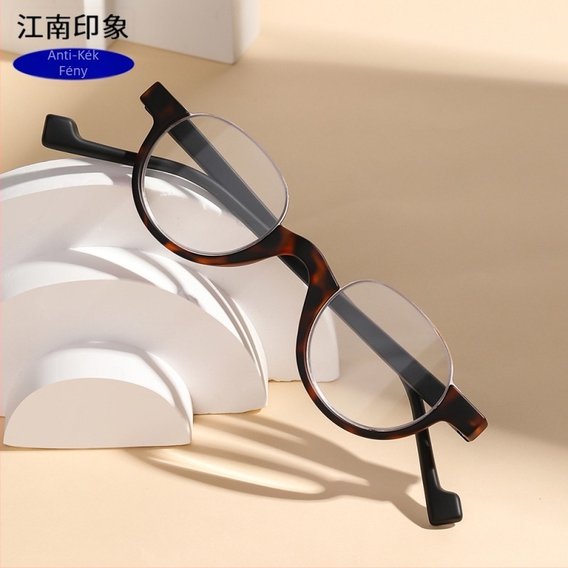 Olvasószemüveg anti-kék fény szűrővel, kör keret, félkeret, AC lencsék, keret fém és PC