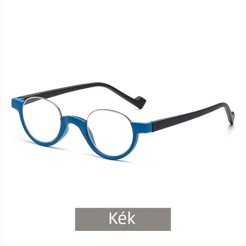 Olvasószemüveg anti-kék fény szűrővel, kör keret, félkeret, AC lencsék, keret fém és PC