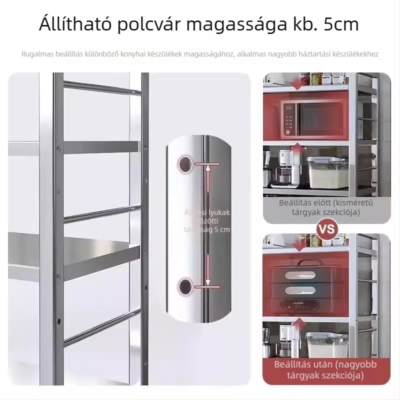 6-szintes padlóra álló konyhai tárolóállvány, multifunkcionális, mozgatható, edények és nassolnivalók számára