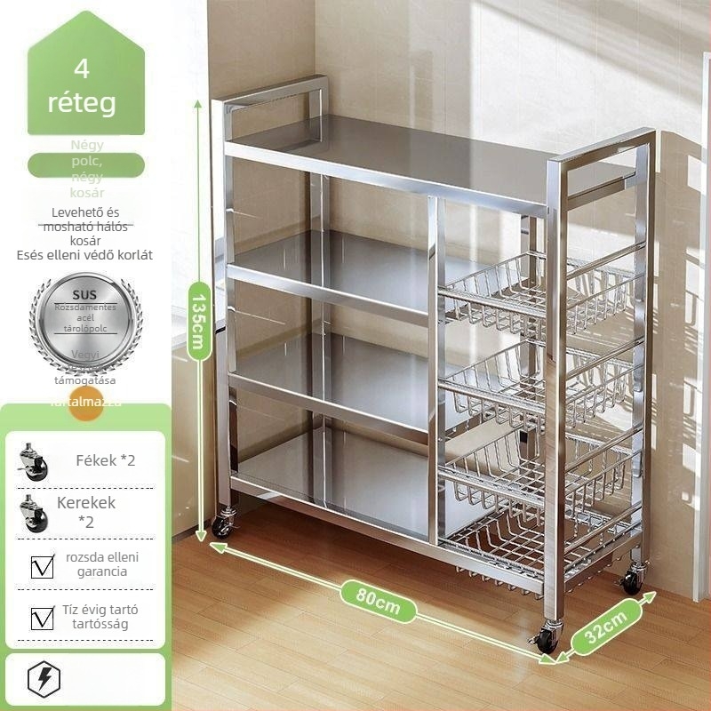 6-szintes padlóra álló konyhai tárolóállvány, multifunkcionális, mozgatható, edények és nassolnivalók számára