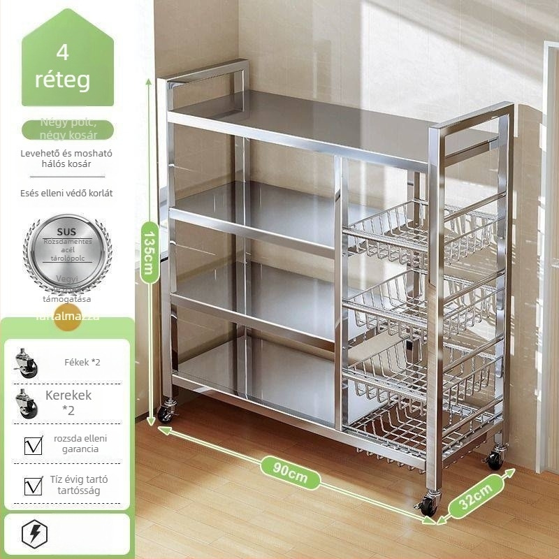 6-szintes padlóra álló konyhai tárolóállvány, multifunkcionális, mozgatható, edények és nassolnivalók számára