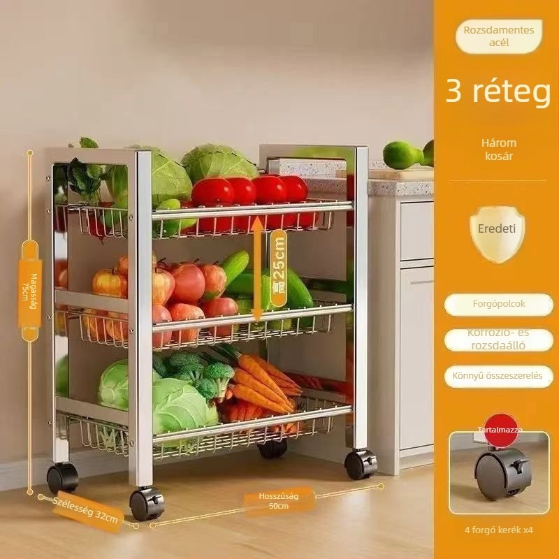 6-szintes padlóra álló konyhai tárolóállvány, multifunkcionális, mozgatható, edények és nassolnivalók számára