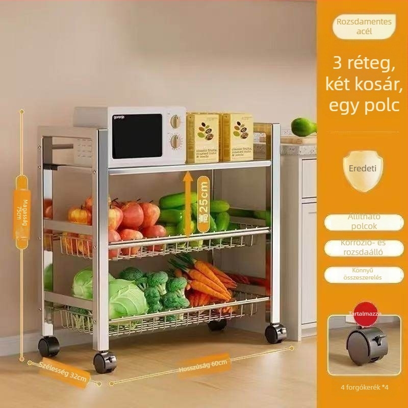 6-szintes padlóra álló konyhai tárolóállvány, multifunkcionális, mozgatható, edények és nassolnivalók számára