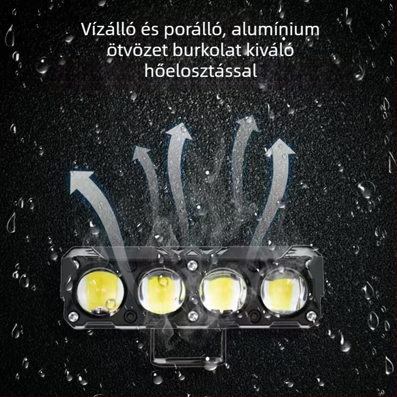 Motorkerékpár LED fényszóró lencsével, 12-80V, IPX5, modell R134, alumínium