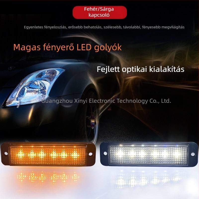 Kamion elülső rács LED riasztófénye, 24V, 4W, PC/ABS, alkalmas furgonra, teherautóra és terepjáróra