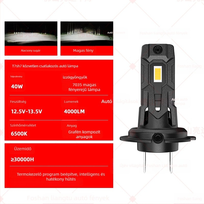 T7S LED autólámpa, H7 közvetlen csatlakozás, 40W, 4000LM, IP68, univerzális modell