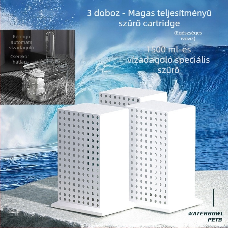 Macska vízadagoló vezeték nélküli pumpával, szenzorral és szűrővel, élelmiszer-minőségű PC anyagból