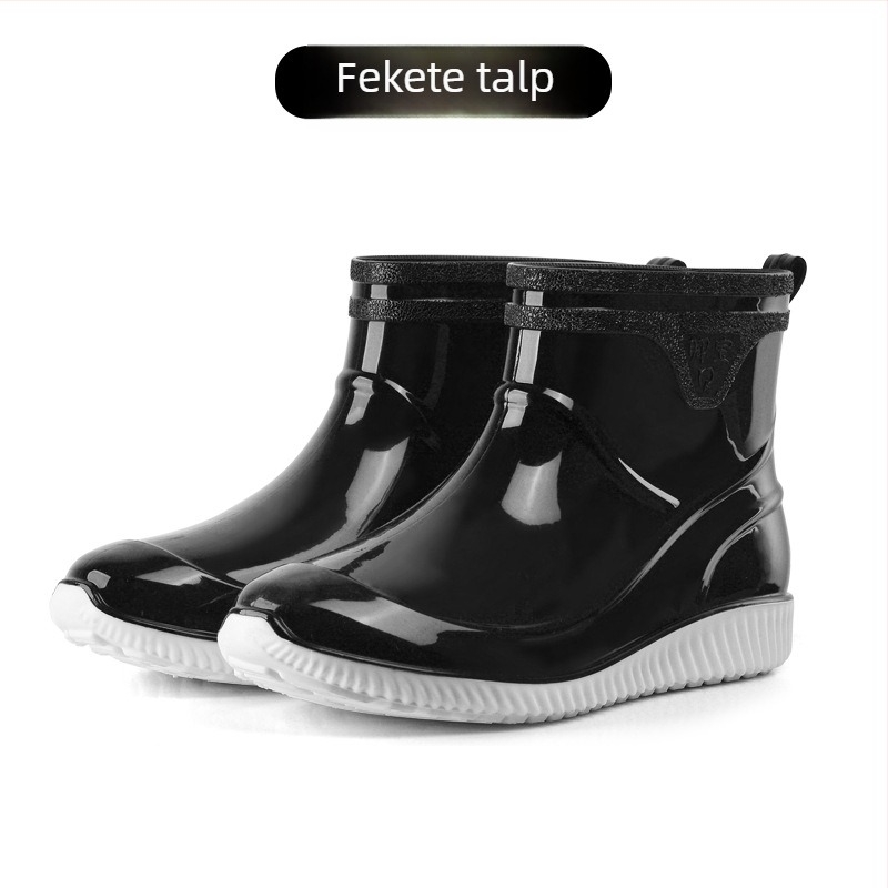 Férfi esőcsizmák műanyag felsőrésszel, vízállóak, csúszásmentesek, kopásállóak, belső mesterséges gyapjúval bélelve, rövid szárú, négy évszakos