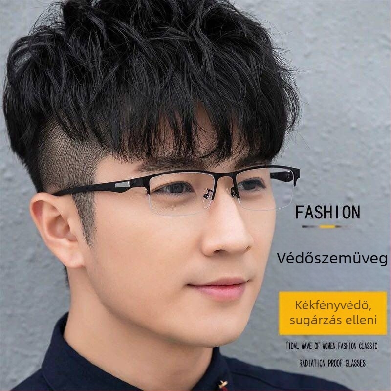 Olvasó szemüveg, félkeret, négyszögletes stílus, műanyag keret fémdíszítéssel, PC lencsék