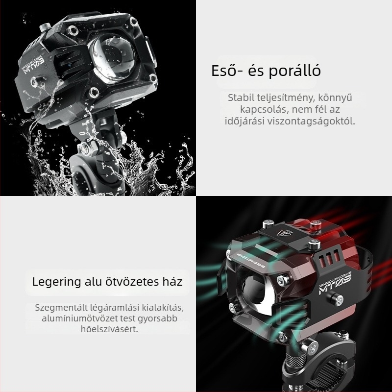 Motorkerékpár LED spotlámpa, 12–30V, IP67, 60W/pár, élettartam 30000 h