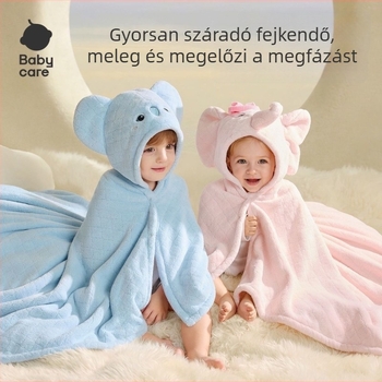 Babák részére kapucnis fürdőlepedő meleg fleece fedéllel, poliészter, 8 szálas fonal, 300–400 g, állatmintás