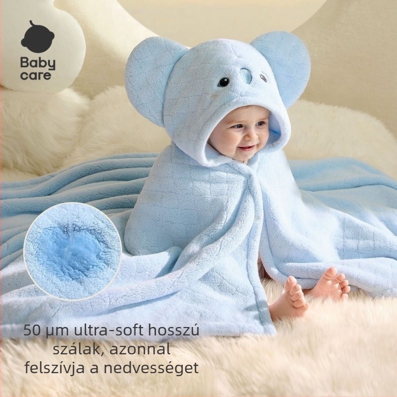 Babák részére kapucnis fürdőlepedő meleg fleece fedéllel, poliészter, 8 szálas fonal, 300–400 g, állatmintás