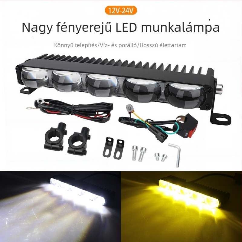 Öt szemű LED-reflektor autóhoz és motorkerékpárhoz, alumínium ház, 12V, 5W, modell Motor294-5z-wy-1