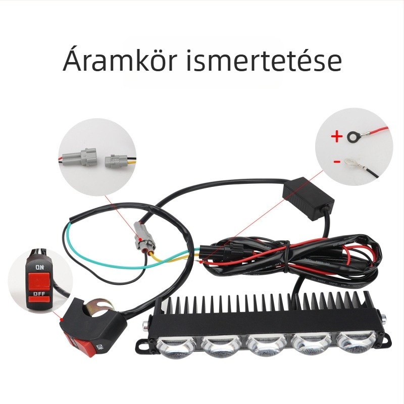 Öt szemű LED-reflektor autóhoz és motorkerékpárhoz, alumínium ház, 12V, 5W, modell Motor294-5z-wy-1