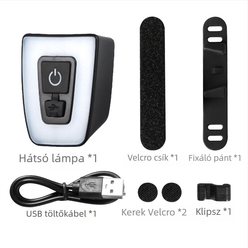 Kerékpár hátsó lámpa és sisakvilág USB töltéssel, vízálló, villogó módban, hordozható