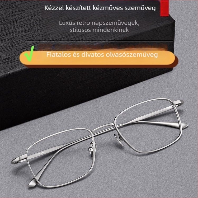 Olvasó szemüveg, négyszögletes keret, tiszta titán, lencsék gyantából, kékfény elleni és radiáció elleni védelem, felnőtteknek