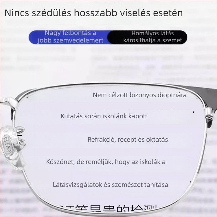 Olvasó szemüveg, négyszögletes keret, tiszta titán, lencsék gyantából, kékfény elleni és radiáció elleni védelem, felnőtteknek