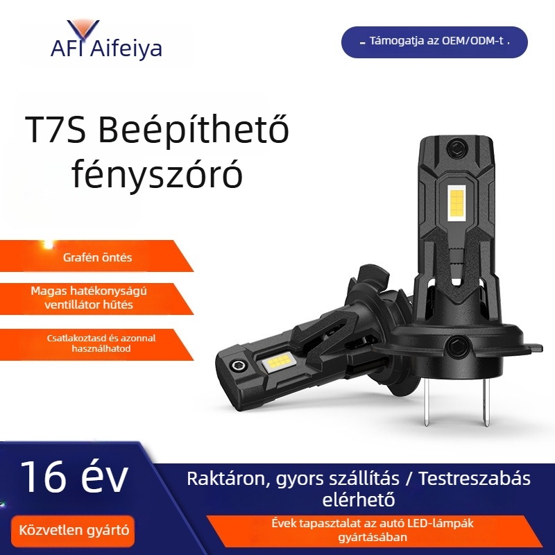 H7 LED autófényszóró, integrált T7S modell, 26W, 9–15V, 2000 lm, IP68