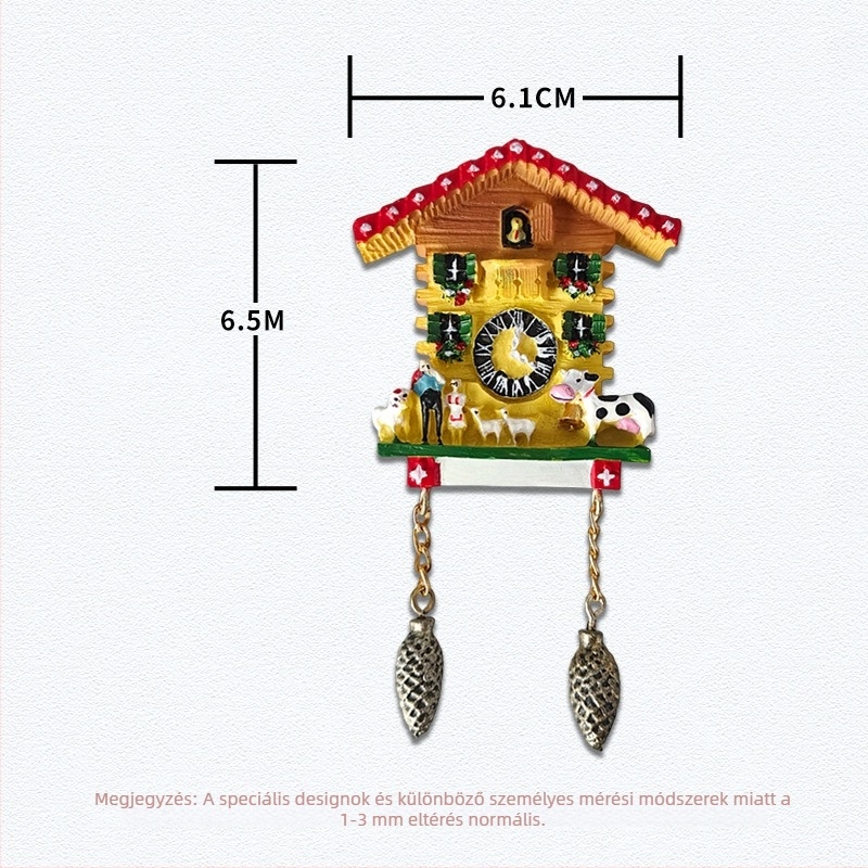 Cuckoo Clock gyantából készült hűtőmágnes – 3D dekoratív utazási ajándék, modern minimál stílus
