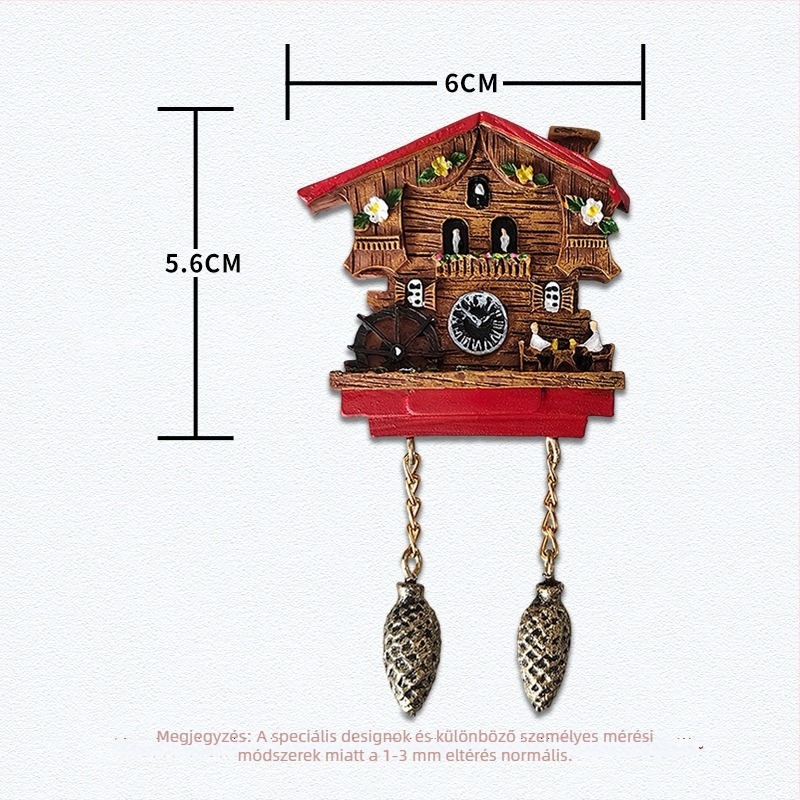 Cuckoo Clock gyantából készült hűtőmágnes – 3D dekoratív utazási ajándék, modern minimál stílus