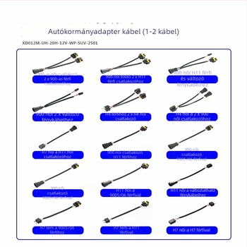 Autóvillany-fényszóró adapter kábel: 9006 női csatlakozóból kettős 9006/9005 férfihoz, 12V, 35-55W, 9006-hoz dupla fej, izzótípusok 9006/9005/9012