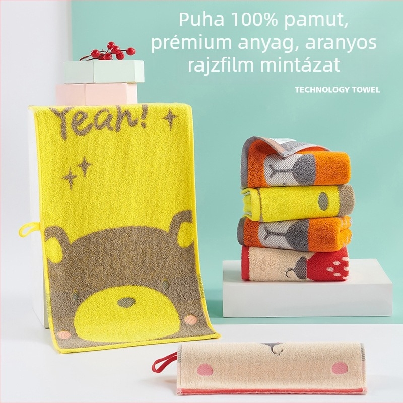 Gyerekeknek készült kis hímzett törölköző 100% pamutból, jacquard szövés, karikatúra minta, súly 50–80 g, A kategória