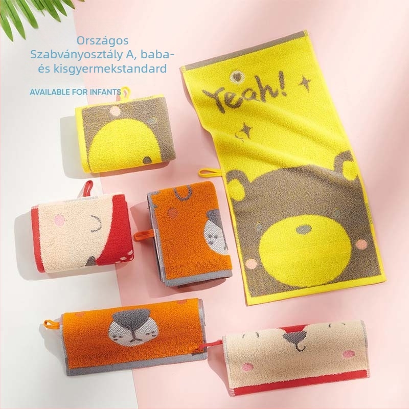 Gyerekeknek készült kis hímzett törölköző 100% pamutból, jacquard szövés, karikatúra minta, súly 50–80 g, A kategória