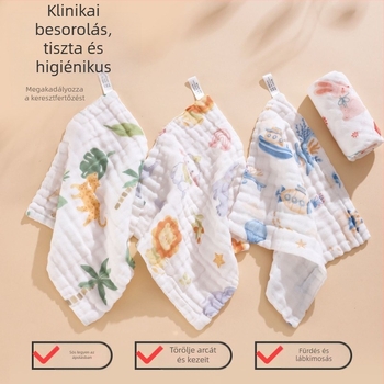 Baba szájkendő tiszta pamutból, újszülötteknek, rajzfilm mintával, 95% pamut, vízálló és szennyeződés-mentes