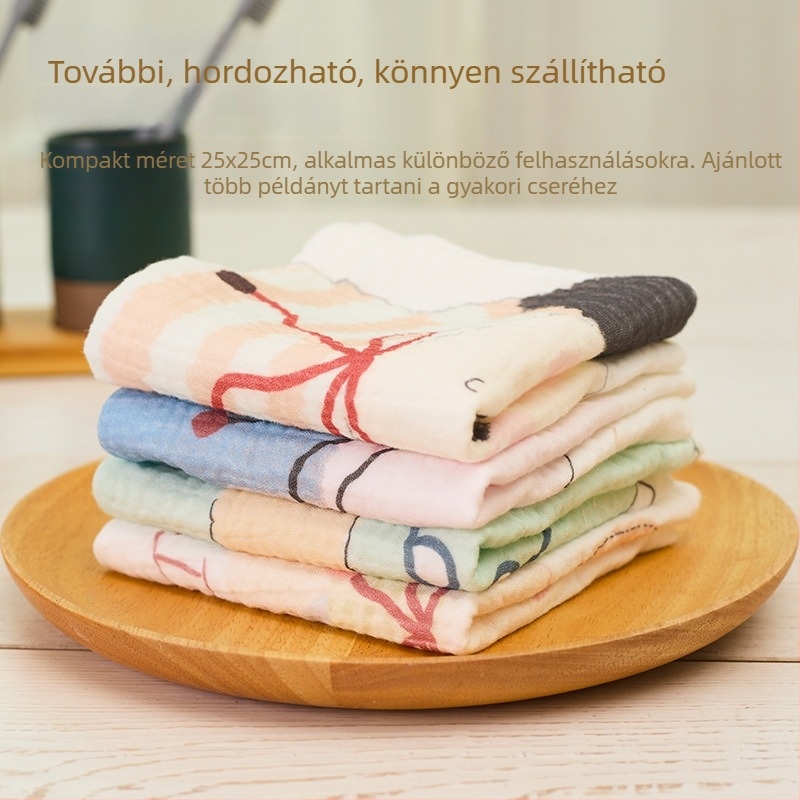 Elsie Baba géz arctörlő – 32 szál, kefélt fonal, Jacquard/egyszerű szövés, 19 g, vízfelvétel 0–5 s