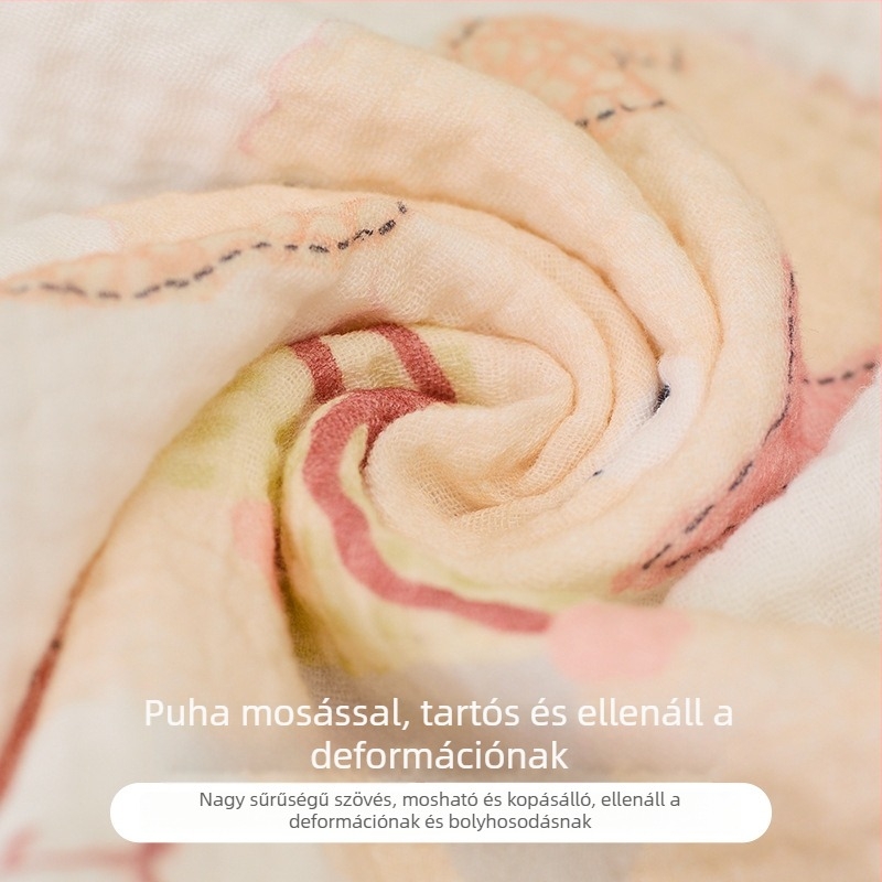 Elsie Baba géz arctörlő – 32 szál, kefélt fonal, Jacquard/egyszerű szövés, 19 g, vízfelvétel 0–5 s