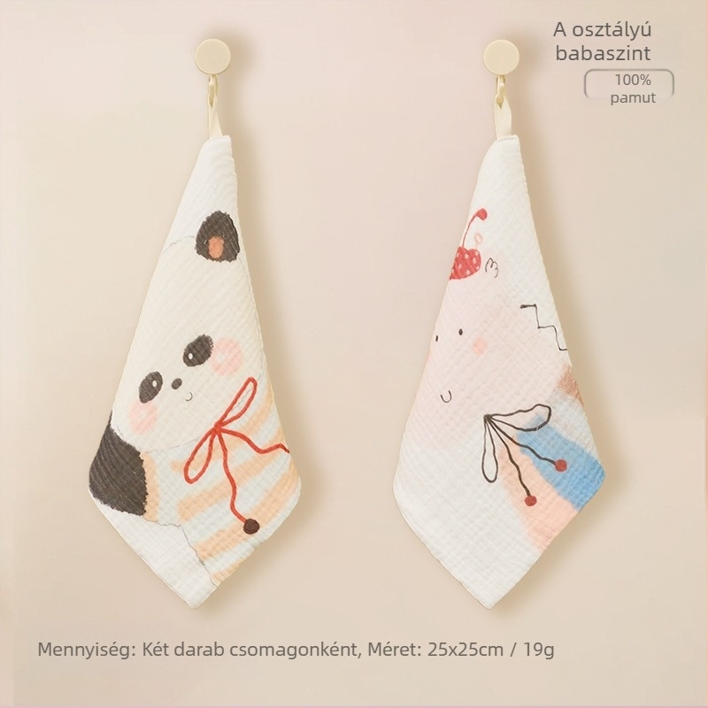 Elsie Baba géz arctörlő – 32 szál, kefélt fonal, Jacquard/egyszerű szövés, 19 g, vízfelvétel 0–5 s