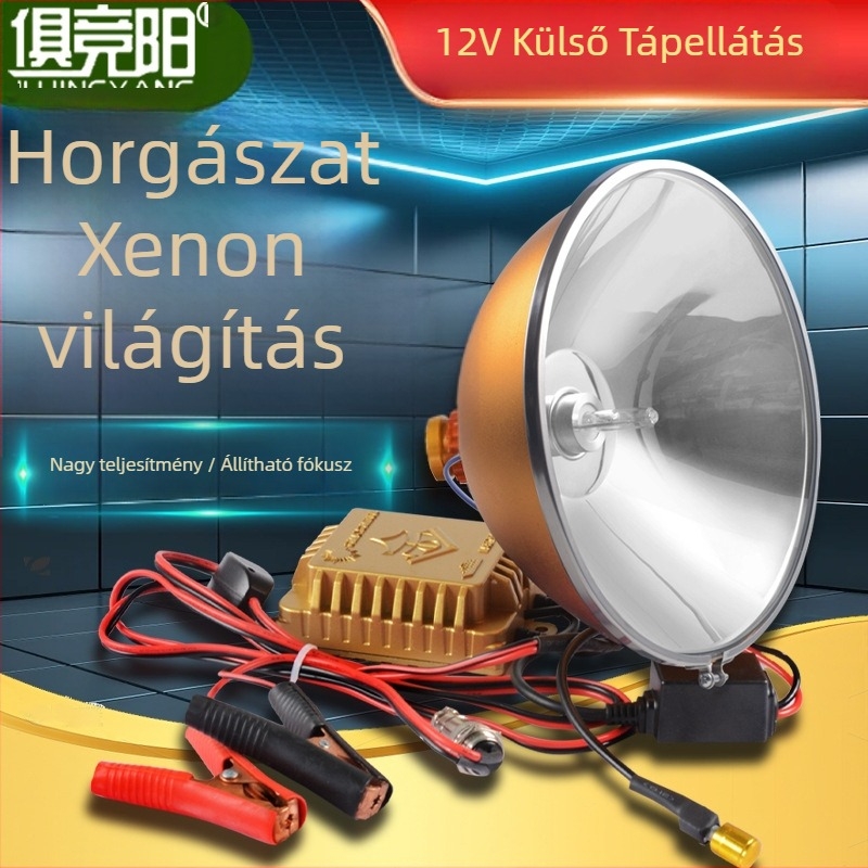 Fejre szerelhető Xenon keresőfény, 12V külső akkumulátor, alumínium ötvözet test, HID fény, opciók teljesítmény 128W/200W/300W/400W, hatótáv 500 m felett