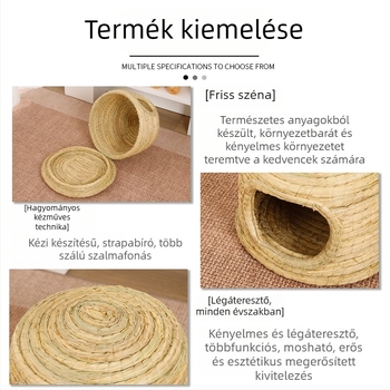 Szalmaból készült kastély-stílusú odú háziállatoknak (nyúl, tengerimalac, hörcsög és mókus)