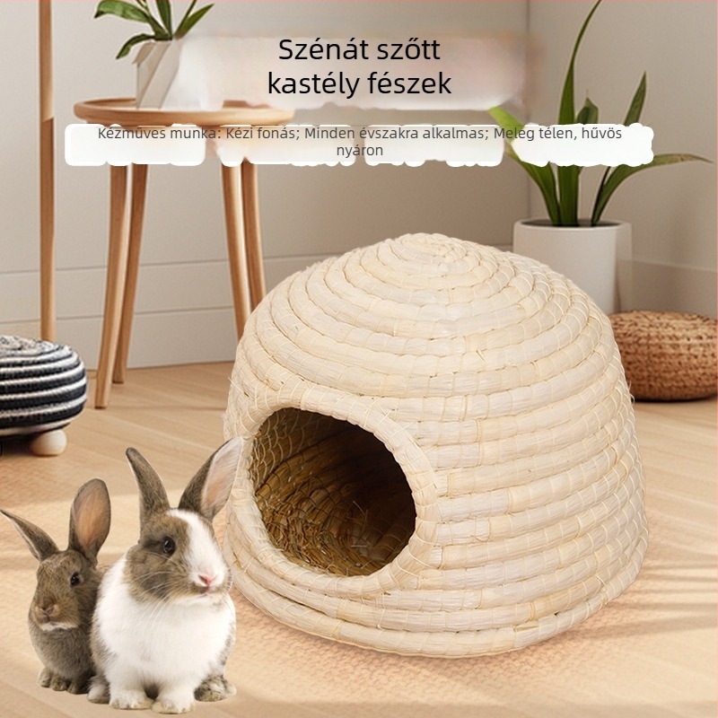 Szalmaból készült kastély-stílusú odú háziállatoknak (nyúl, tengerimalac, hörcsög és mókus)